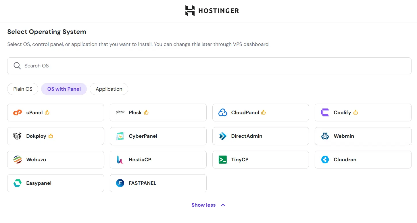 Hostinger Control Panel Options